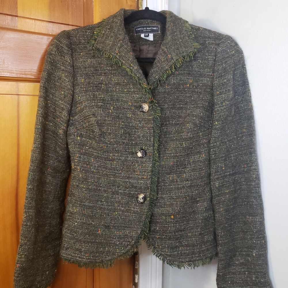 Vintage Enrique Martinez Women's Wool Tweed Blazer Made in Italy
